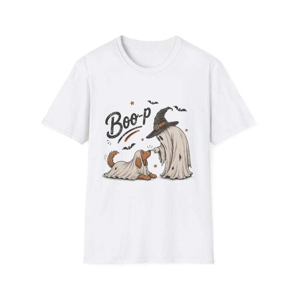 Cute Halloween Dog Shirt Ghost Dog Graphic Tee Spooky Witch T-Shirt